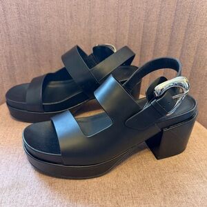 AEROSOLES Black Platform Slingback Sandals with Silver Buckle. Like new and cute